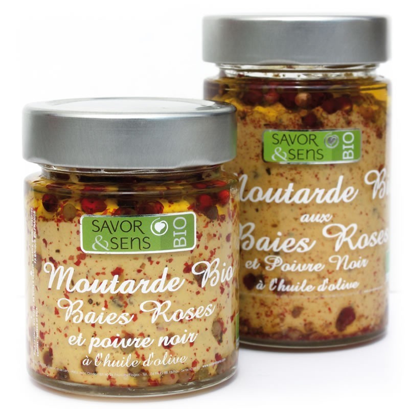 MOUTARDE AUX BAIES ROSES ET POIVRE NOIR BIO 130G