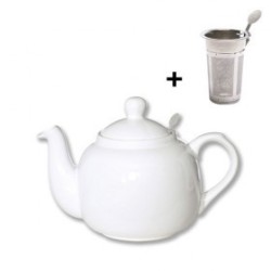 THÉIÈRE EN FAÏENCE BLANCHE AVEC FILTRE 4TASSES