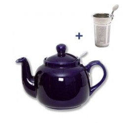 Théière faïence bleue roi avec filtre 2 à 6 tasses.